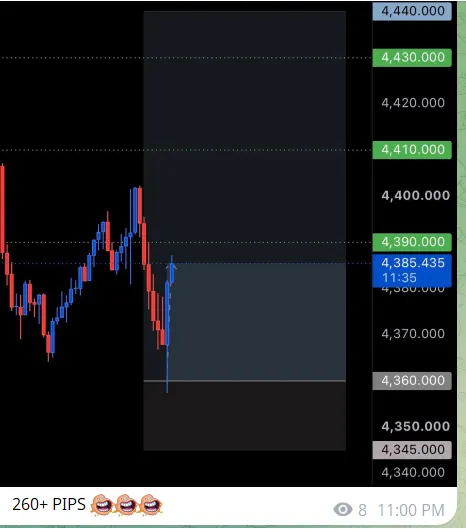 Telegram post: 260+ pips gold signal result